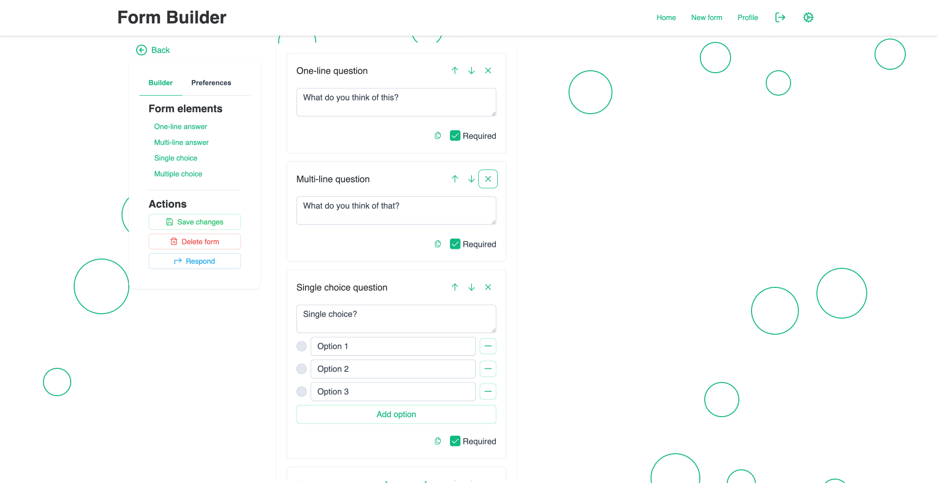 Form editing page